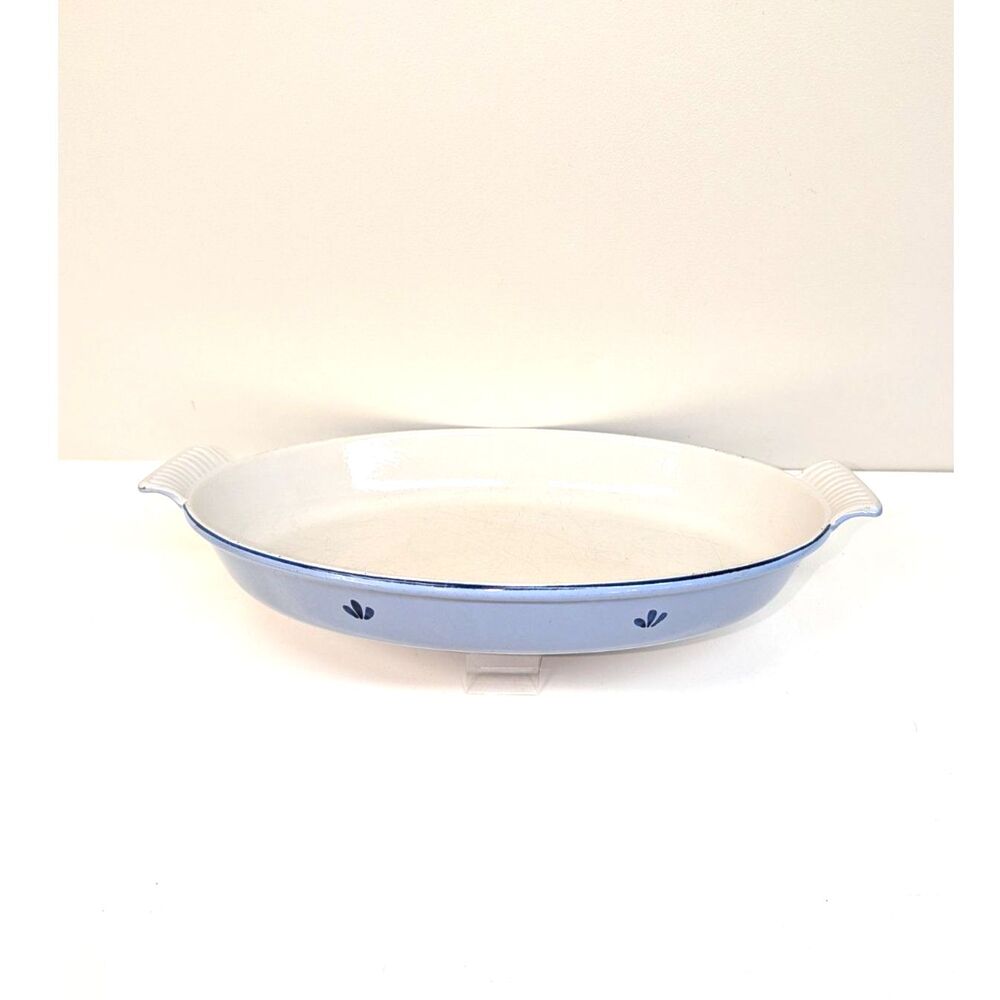 Vintage DRU Blue Tulip Cast Iron Enamel Au Gratin Dish